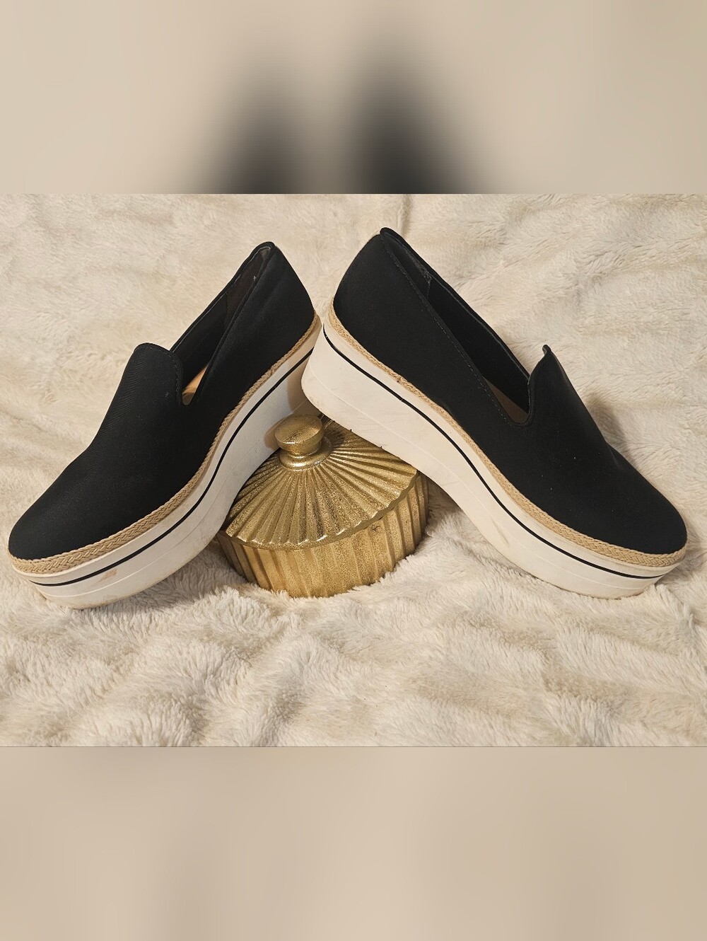 Dr. Scholl's Women's Black Canvas Platform Slip-On Shoes with White Sole